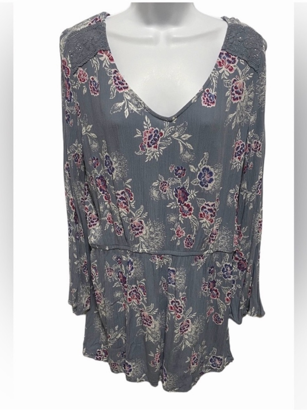 Floral V-Neck Romper in Slate Gray - Women Pants & Jumpsuits